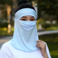 Light blue ice silk sun protection face mask with cooling neck gaiter for outdoor use - One Size (Head Circumference 55-60cm) / No Brim / Blue