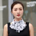 Elegant floral print ruffle fake collar neck gaiter scarf for women versatile silk accessory - White / One Size