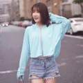 Light blue ice silk sun protection jacket for women with hood and outdoor UV protection - One Size / Tops / Lake Blue