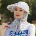 Floral sun protection hat with neck cover in light blue for outdoor summer activities - One Size / Flower Blue