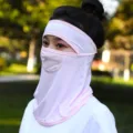 Breathable sun protection ice silk face mask in soft pink for full face and neck coverage - One Size (Head Circumference 55-60cm) / No Brim / Pink