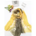 Detail of yellow and grey tie-dye long scarf with elegant lace cutout floral patterns - 75x200cm / Yellow-Gray