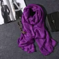 Elegant purple pearlescent cotton-linen scarf for women, lightweight long beach shawl wrap - 180x80cm / Purple