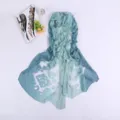 Detail view of the blue gradient long scarf featuring an elegant floral burnout pattern - 75x200cm / Green-Blue