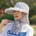 Women's floral print sun protection hat featuring a wide brim and neck cover for outdoors - One Size / Floral Blue