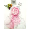 Detailed close-up of pink and white lace floral scarf with elegant tie-dye pattern - 75x200cm / Light Pinkish White