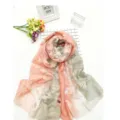 Macro detail of elegant pink and grey gradient scarf with intricate lace floral patterns - 75x200cm / Pinkish Grey