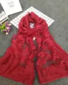 Detailed close-up of red burnout floral pattern on a lightweight ethnic style scarf - Wine Red