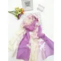 Macro view of purple and white tie-dye lace scarf featuring hollowed out floral details - 75x200cm / Purple Beige