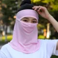Breathable pink ice silk sun protection face mask for full face and neck coverage outdoors - One Size (Head Circumference 55-60cm) / No Brim / Leather Red