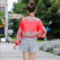 Women's red chiffon sun protection shawl with elegant paisley pattern for summer - One Size / Tops / Red
