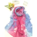 Elegant long lace scarf with pink and blue tie-dye gradient floral pattern - 75x200cm / Blue Pink