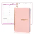 Pink spiral-bound non-dated weekly planner with habit tracker and to-do list pages - Pink Upgraded Version