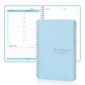 Sky blue spiral weekly planner with undated habit tracker pages for organization - Blue Upgraded Version