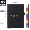 Agenda diaria 2025 A5 negra, 160 hojas, papel de 100g, pestañas mensuales en - Negro