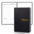 A5 non-dated weekly planner spiral notebook with elegant black hard cover and gold text - Black Upgraded Version