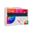 Set of 100 double-headed watercolor marker pens in a portable plastic storage case - Black Pen Barrel / 100 Colors