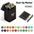 Profi 24-Farben Set Alkoholmarker mit Doppelspitze inklusive schwarzer Tragetasche - 24 Farben