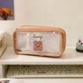 Large capacity yellow bear multi-layer pencil case with transparent window on desk - Teddy Bear / 20x7.5x10.5cm / Yellow
