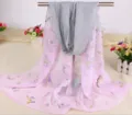 Lightweight pink chiffon scarf with butterfly print for summer sun protection shawl - Pink Large Butterfly (No. 7)