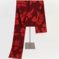 Festive red cashmere-feel scarf with traditional Chinese patterns and tassels - 180cm*32cm / Good Beginning