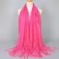 Breathable pink lace scarf with elegant long tassels and hollow-out floral patterns - 170x65cm / Rose Red