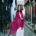 Elegant wine red embroidered ethnic cotton linen shawl for women's sun protection - 90x180cm / Dark Rose Red