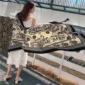 Ethnic style cotton linen shawl with elephant print for beach travel - 180x90cm / Elephant Cream