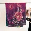 Detail of mulberry silk scarf with double-sided floral print and hand-rolled edges - Style-1
