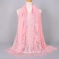 Elegant pink hollow-out lace tassel scarf made of soft and breathable nylon fabric - 170x65cm / Pink
