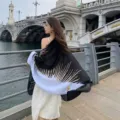Ethnic style printed silk scarf shawl beach cover-up in elegant black and white - 180x90cm / Black And White Geometric