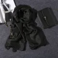 Elegant black pearlescent linen scarf for beach sun protection and fashion travel wear. - 180x80cm / Black