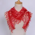 Écharpe triangle en dentelle rouge pour femme avec broderie florale et franges - Rouge