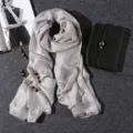 Elegant silver pearl shimmer cotton linen scarf for women beach shawl - 180x80cm / Light Gray