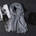 Elegant pearlescent cotton linen long scarf in grey-blue finish for summer sun protection - 180x80cm / Dark Gray