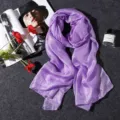 Elegant shimmering purple cotton linen long scarf shawl for sun protection and beach travel - 180x80cm / Light Purple