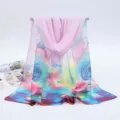 Elegant pink and blue gradient chiffon long scarf with rose floral print for women - 155x50cm / Oil Painting Purple