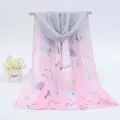 Elegant pink chiffon long scarf with blue butterfly print for women's accessory - 155x50cm / Large Butterfly - Pink