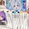 Set of 99 vibrant professional acrylic markers in a clear holder with art background - Classic National Color