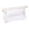 Minimalistisches großes Mäppchen aus klarem PVC mit weißem Reißverschluss für Schule - Transparentes Beige