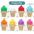 3D printed ice cream keychains in 8 colors with dimensions and weight info. - Ice Cream Cone Button / Multicolor