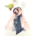 Pink and navy blue floral burnout lace long scarf for women, elegant style - 75x200cm / Pink Navy Blue