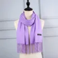 Elegant lavender purple imitation cashmere scarf with fringe tassels for winter warmth - Purple