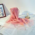 Pink silk-wool scarf with elegant shimmering gold edge for women - Dusty Pink
