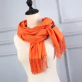 Solid orange imitation cashmere scarf with tassels for winter, long and thick style - Orange