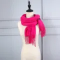 Elegant solid magenta cashmere-like long scarf with fringe tassels for autumn and winter - Rose Red