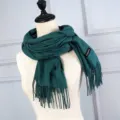 Elegant solid dark green cashmere-like winter scarf with long tassels for ladies - Dark Green
