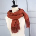 Solid terracotta imitation cashmere thick winter scarf with elegant tassels for women - Caramel color