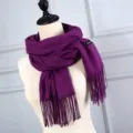 Solid purple fringe scarf in soft imitation cashmere finish - Deep purple