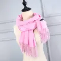 Soft pink imitation cashmere pashmina scarf with elegant fringe tassels for winter warmth - Glitter